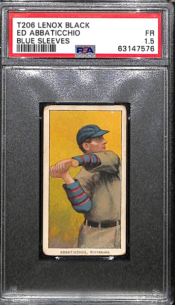 RARE BACK - 1909-11 T206 (Lenox Black Back) Ed Abbaticchio (Blue Sleeves) Graded PSA 1.5 - First Italian Pro Baseball and Football Player